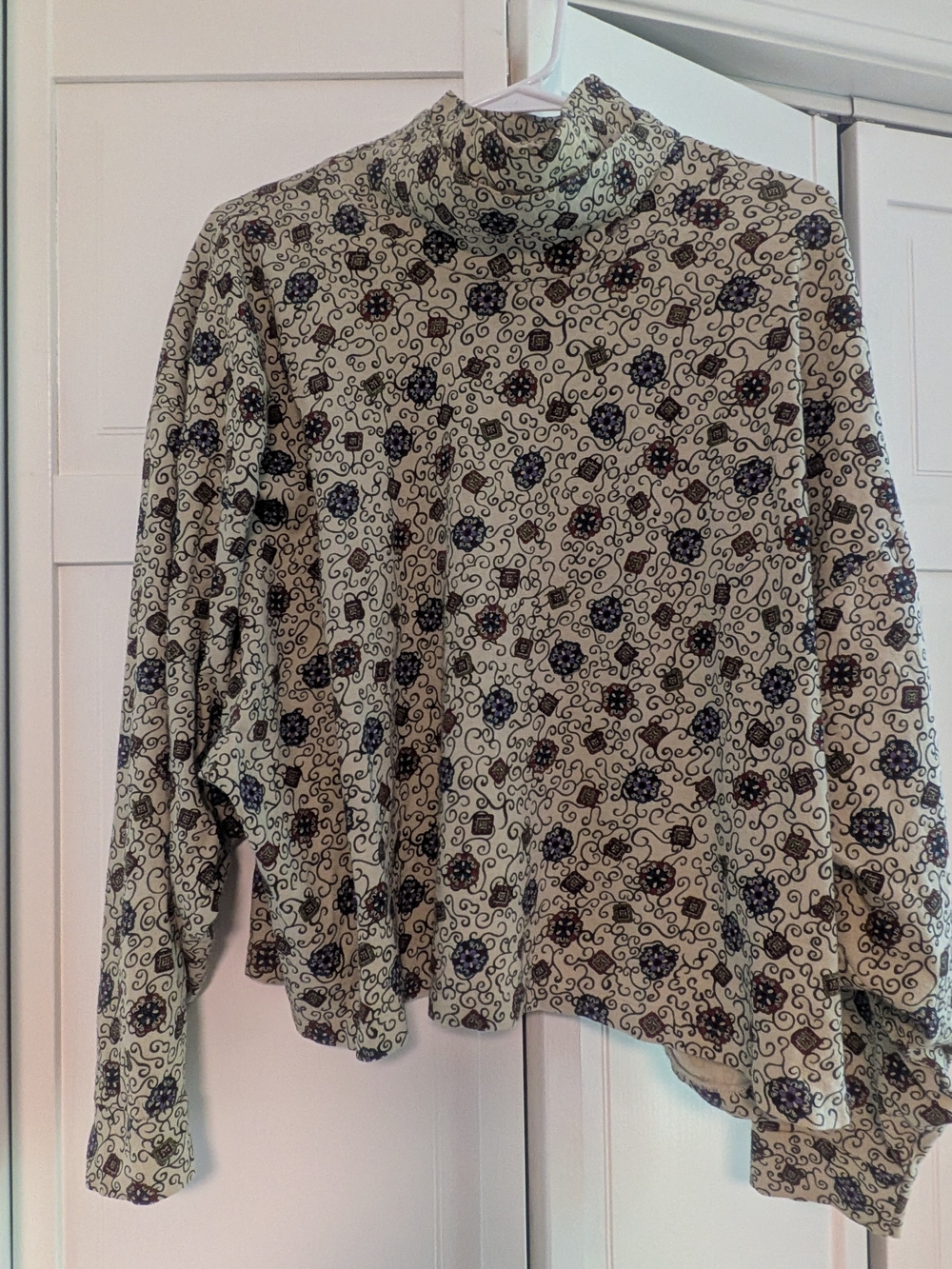 Forenza Cream Top with Navy and Brown Floral Accents
